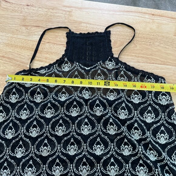 Anthropologie Sheer Embroidered Mini Dress Size S Black Sleeveless Ruffle Flowy - Picture 9 of 10